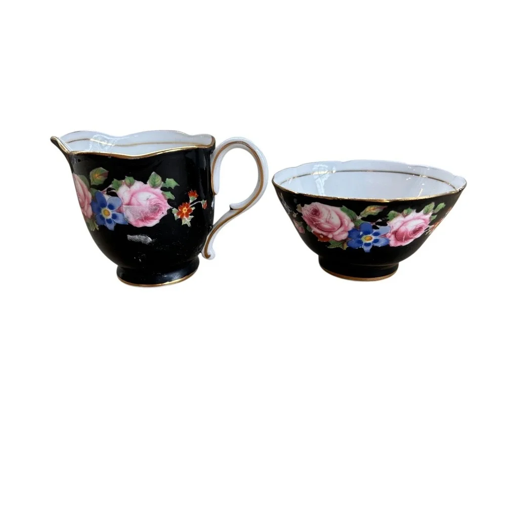 Paragon Sugar & Creamer Black floral